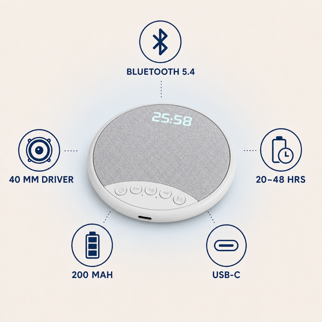 SOMNIA SoundPillow Grey specifications diagram placeholder
