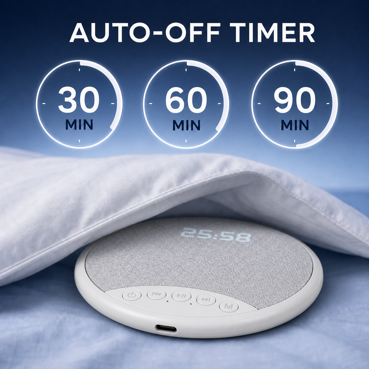 SOMNIA SoundPillow Grey auto-off timer diagram placeholder