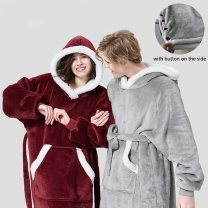 Winter Hoodie Blanket With Button Design Warm Home Clothes Women Men Oversized Pullover - SOMNIA